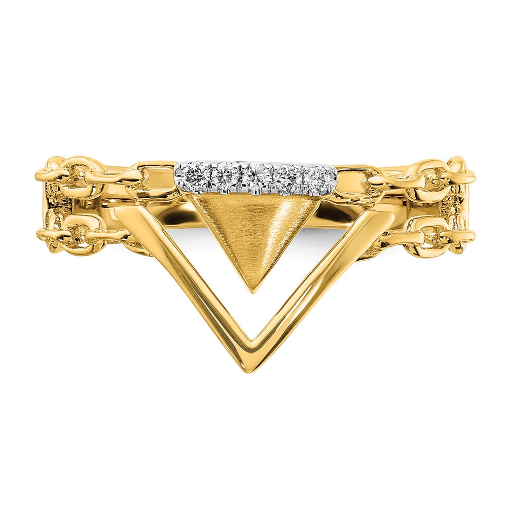 14K Gelbgold Ring mit satiniertem/poliertem Kettenakzent und echten Diamanten in Doppel-Dreieck-Form