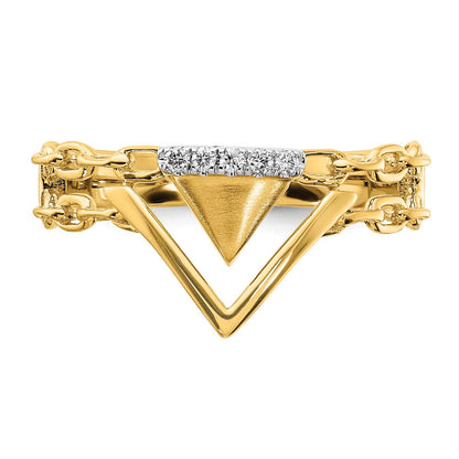 14K Gelbgold Ring mit satiniertem/poliertem Kettenakzent und echten Diamanten in Doppel-Dreieck-Form