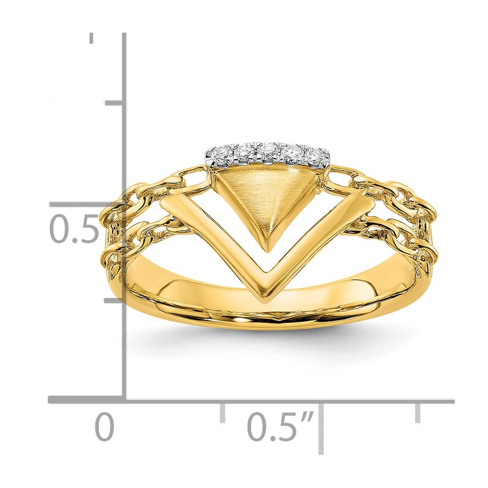 14K Gelbgold Ring mit satiniertem/poliertem Kettenakzent und echten Diamanten in Doppel-Dreieck-Form