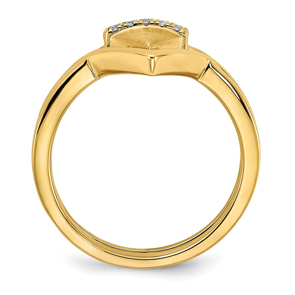 14K Gelbgold Ring mit satinierten und polierten Oberflächen und echten Diamanten in doppeltem Dreieck-Design