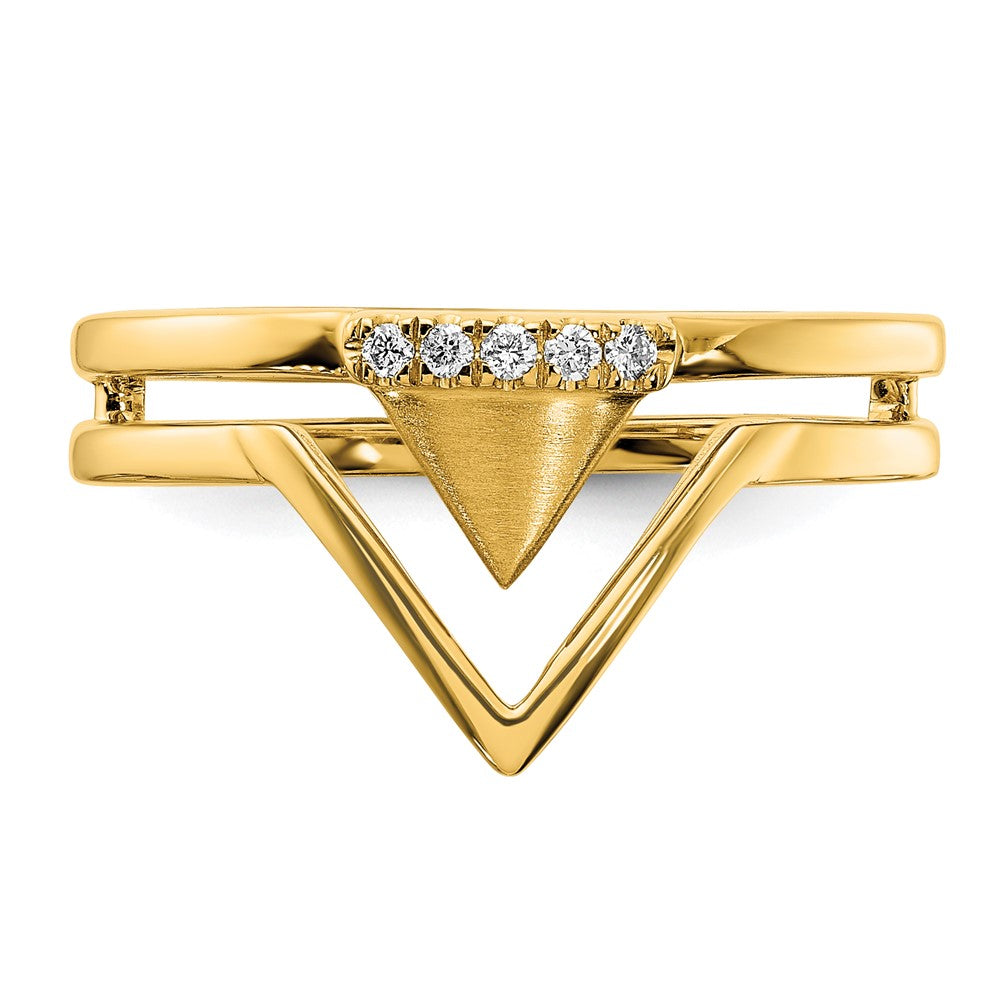 14K Gelbgold Ring mit satinierten und polierten Oberflächen und echten Diamanten in doppeltem Dreieck-Design