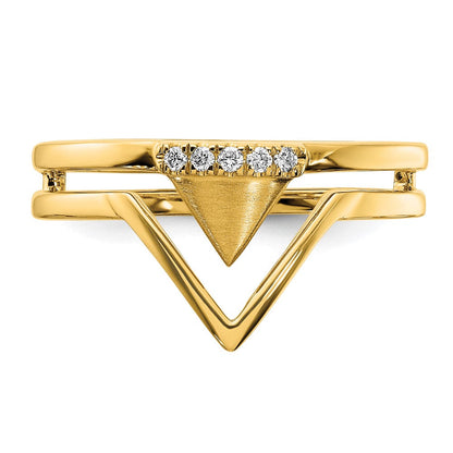 14K Gelbgold Ring mit satinierten und polierten Oberflächen und echten Diamanten in doppeltem Dreieck-Design