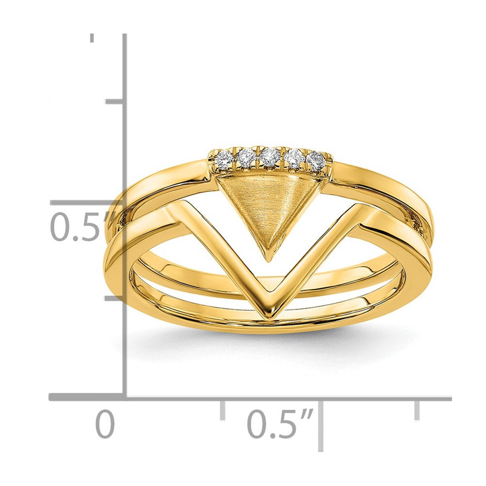 14K Gelbgold Ring mit satinierten und polierten Oberflächen und echten Diamanten in doppeltem Dreieck-Design