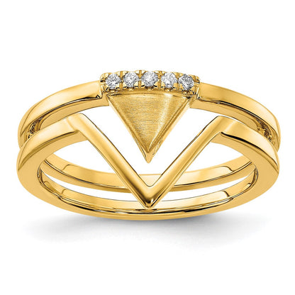 14K Gelbgold Ring mit satinierten und polierten Oberflächen und echten Diamanten in doppeltem Dreieck-Design