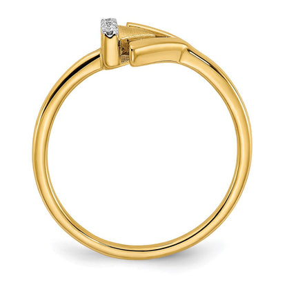 14K Gelbgold Satiniert/Polierter Ring mit echten Diamanten, seitliches Doppel-Dreieck-Design