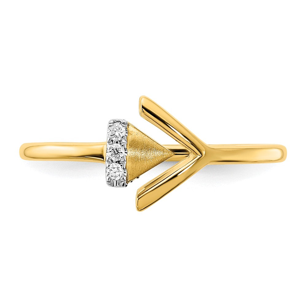 14K Gelbgold Satiniert/Polierter Ring mit echten Diamanten, seitliches Doppel-Dreieck-Design