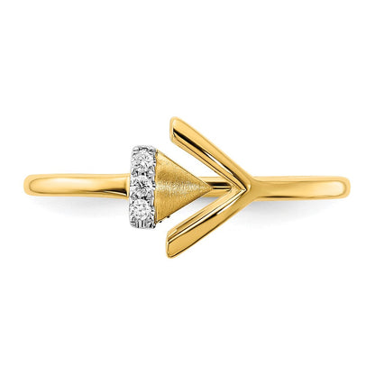 14K Gelbgold Satiniert/Polierter Ring mit echten Diamanten, seitliches Doppel-Dreieck-Design