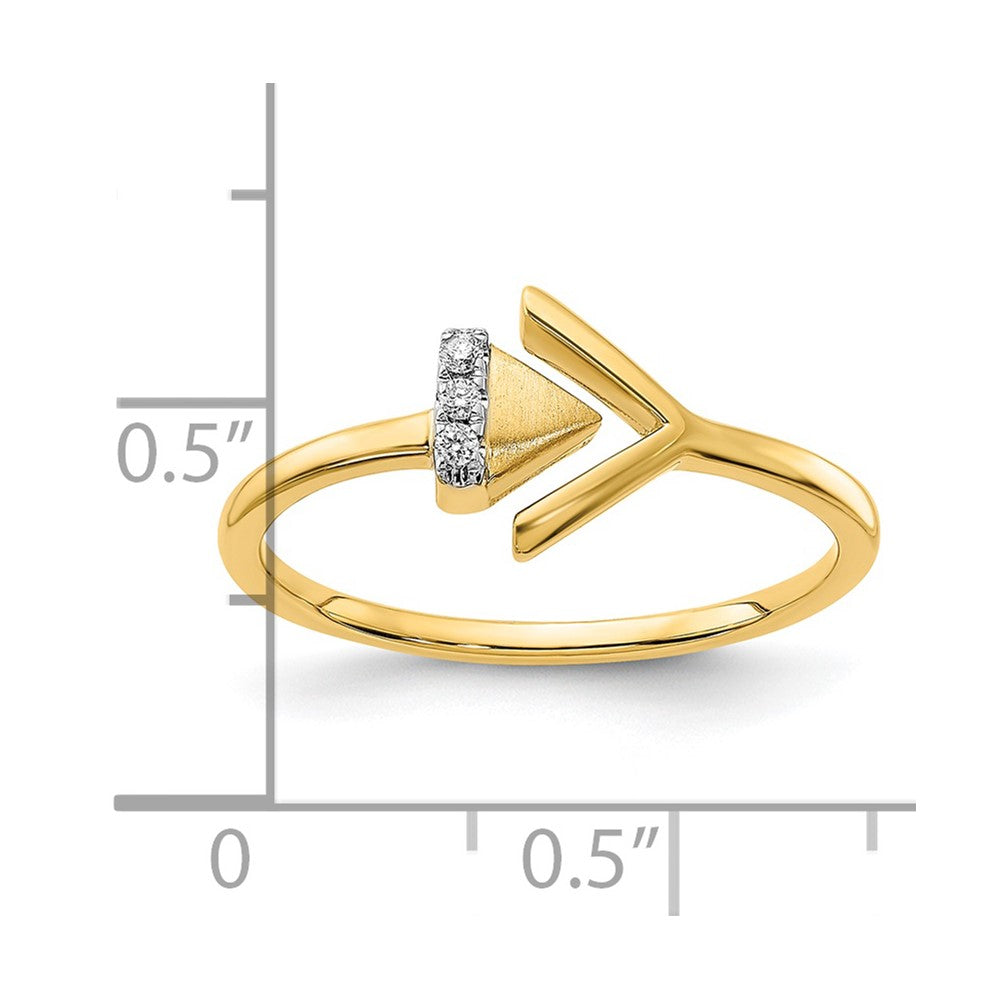 14K Gelbgold Satiniert/Polierter Ring mit echten Diamanten, seitliches Doppel-Dreieck-Design
