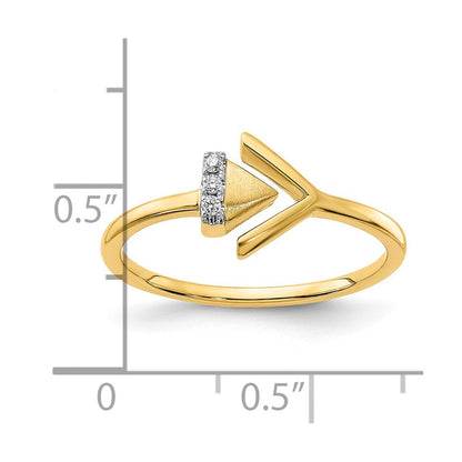 14K Gelbgold Satiniert/Polierter Ring mit echten Diamanten, seitliches Doppel-Dreieck-Design