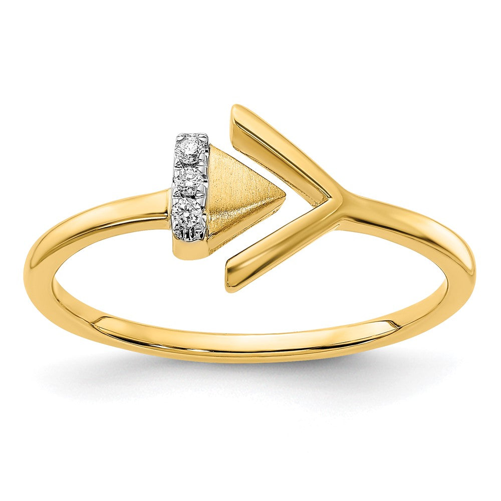 14K Gelbgold Satiniert/Polierter Ring mit echten Diamanten, seitliches Doppel-Dreieck-Design