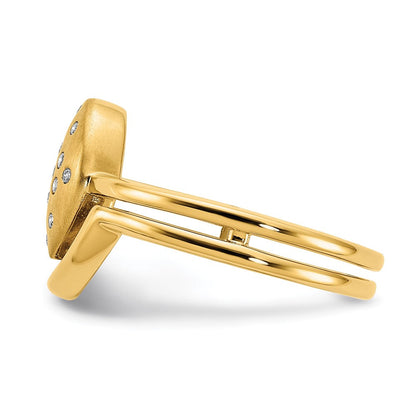 14K Gelbgold Ring mit satiniertem und poliertem Finish, echten Diamanten, Oval- und Balkendesign