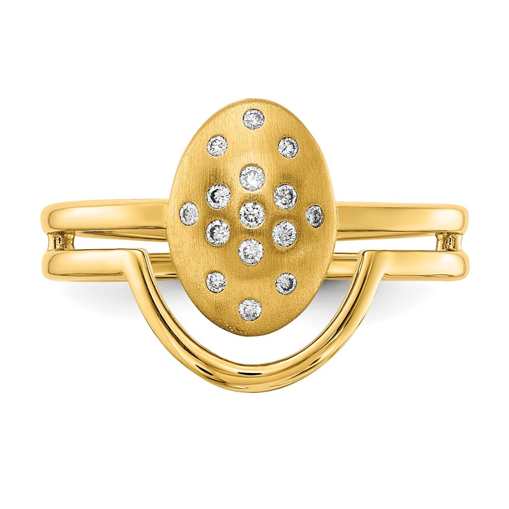 14K Gelbgold Ring mit satiniertem und poliertem Finish, echten Diamanten, Oval- und Balkendesign