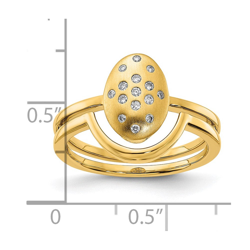 14K Gelbgold Ring mit satiniertem und poliertem Finish, echten Diamanten, Oval- und Balkendesign
