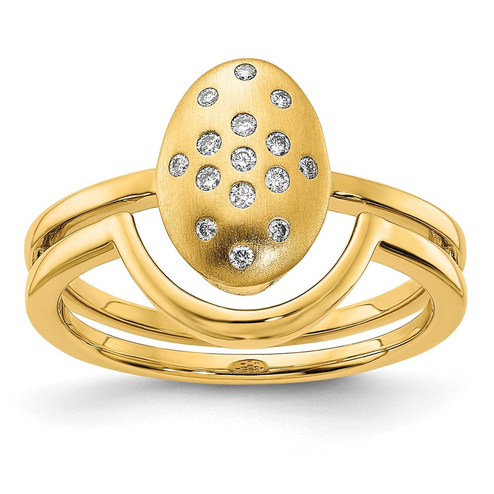14K Gelbgold Ring mit satiniertem und poliertem Finish, echten Diamanten, Oval- und Balkendesign