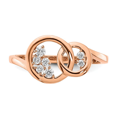 14K Roségold Polierter Ring mit doppeltem Kreis aus echten Diamanten