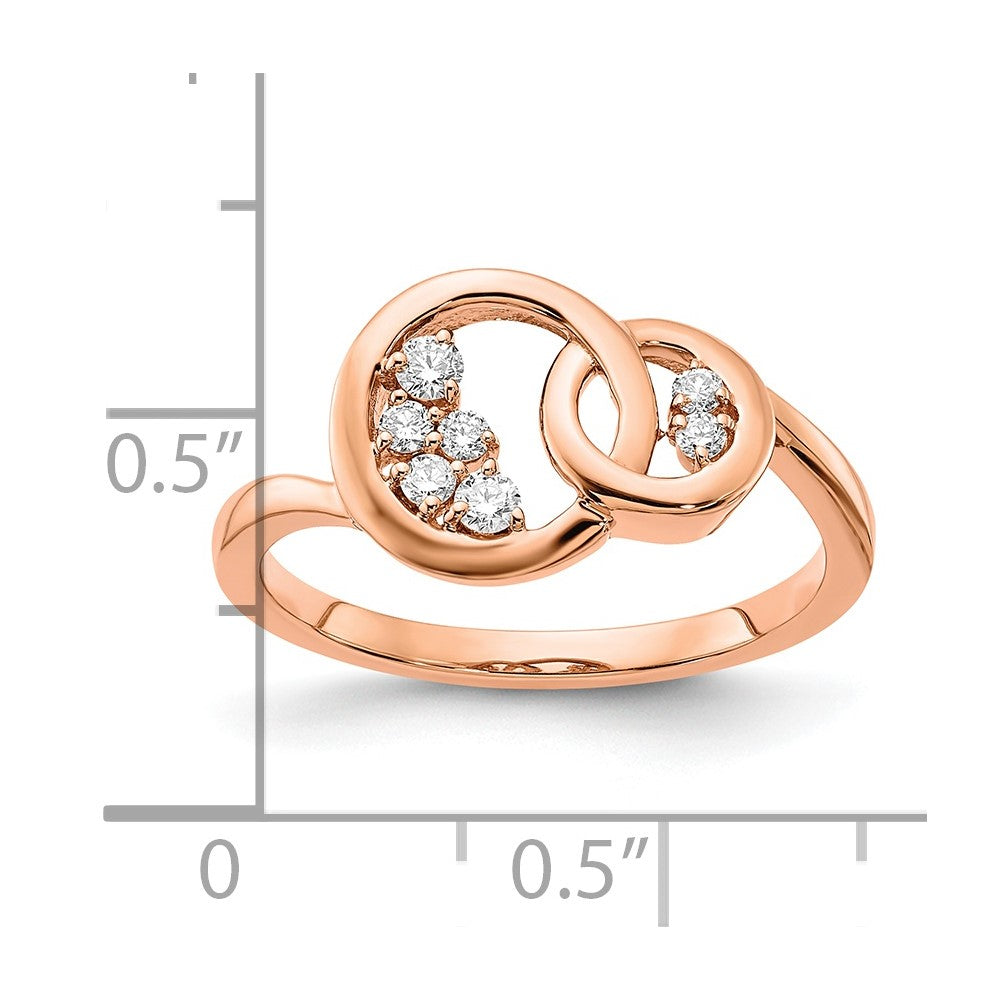 14K Roségold Polierter Ring mit doppeltem Kreis aus echten Diamanten