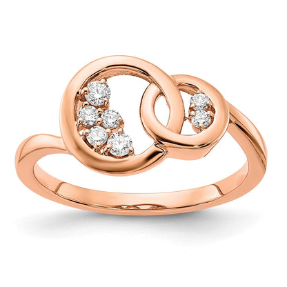 14K Roségold Polierter Ring mit doppeltem Kreis aus echten Diamanten