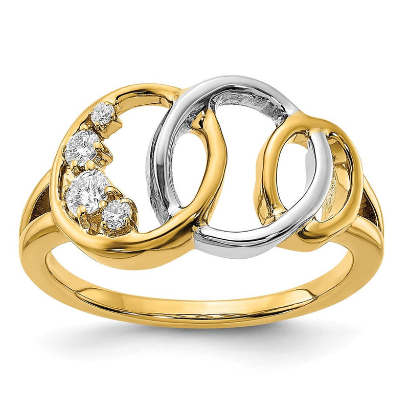 14K Bicolor Gold Polierter Ring mit echten Diamanten und dreifachem Kreis-Design