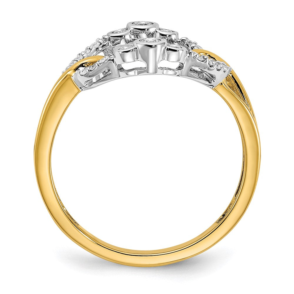 14K Bicolor Gold Polierter Ring mit echtem Diamant im Ovalschliff