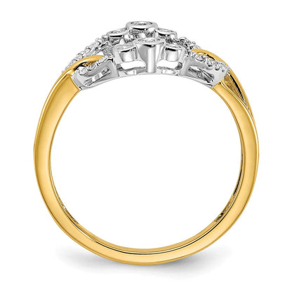 14K Bicolor Gold Polierter Ring mit echtem Diamant im Ovalschliff