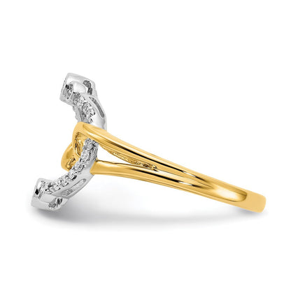 14K Bicolor Gold Polierter Ring mit echtem Diamant im Ovalschliff