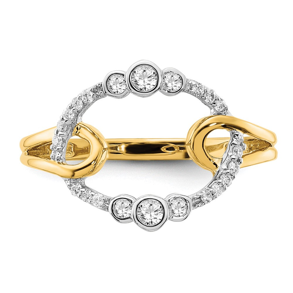14K Bicolor Gold Polierter Ring mit echtem Diamant im Ovalschliff