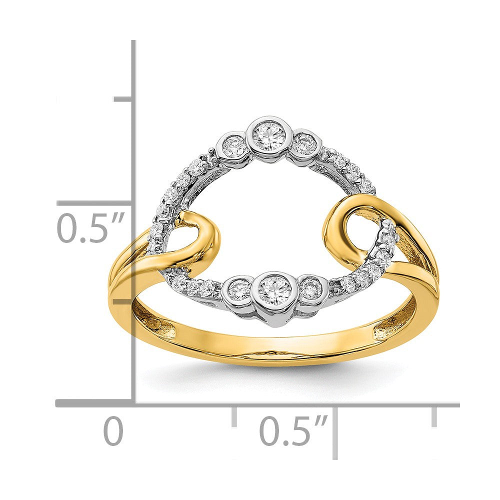14K Bicolor Gold Polierter Ring mit echtem Diamant im Ovalschliff