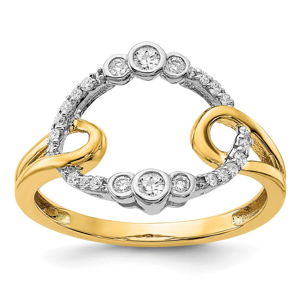 14K Bicolor Gold Polierter Ring mit echtem Diamant im Ovalschliff