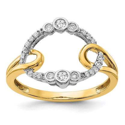 14K Bicolor Gold Polierter Ring mit echtem Diamant im Ovalschliff