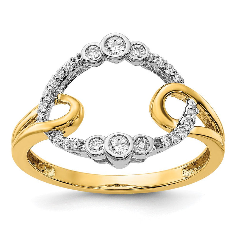 14K Bicolor Gold Polierter Ring mit echtem Diamant im Ovalschliff
