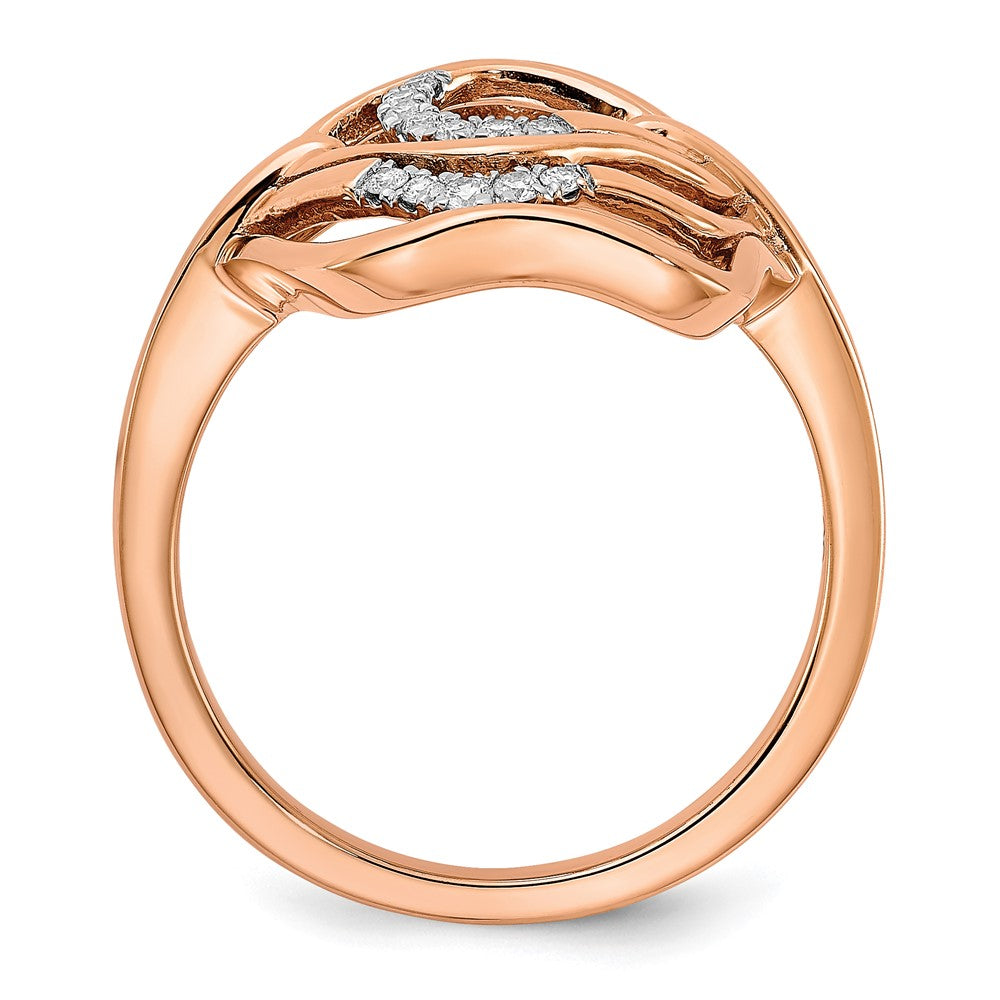 14K Roségold Poliert Ring mit echtem Diamant und Fancy-Schwung-Design