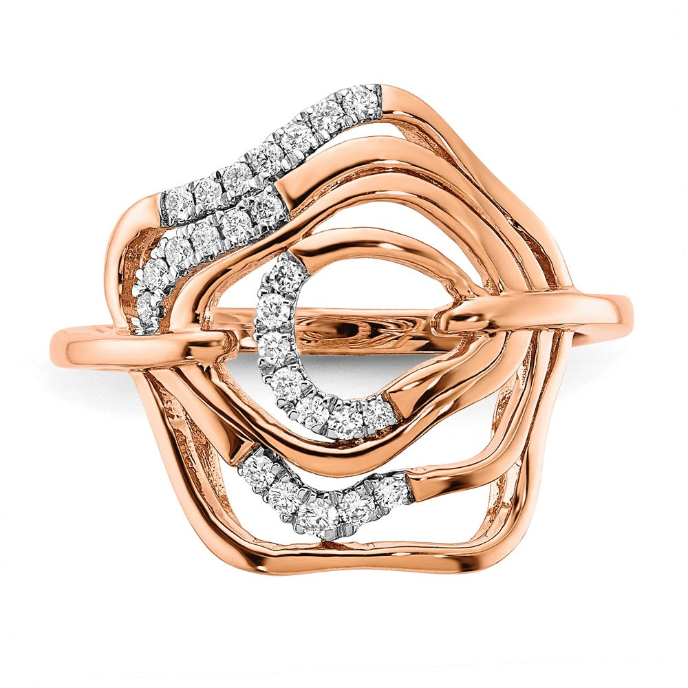 14K Roségold Poliert Ring mit echtem Diamant und Fancy-Schwung-Design