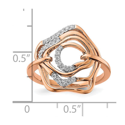 14K Roségold Poliert Ring mit echtem Diamant und Fancy-Schwung-Design