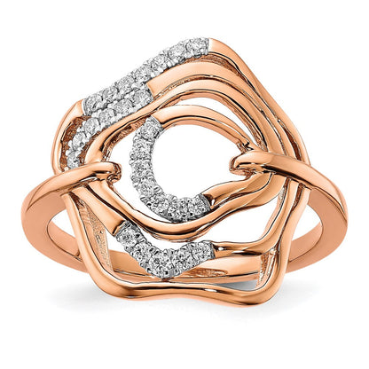 14K Roségold Poliert Ring mit echtem Diamant und Fancy-Schwung-Design