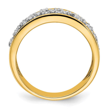 14K Gelbgold Ring mit poliertem Diamant-Cluster in der Mitte und echten Diamanten