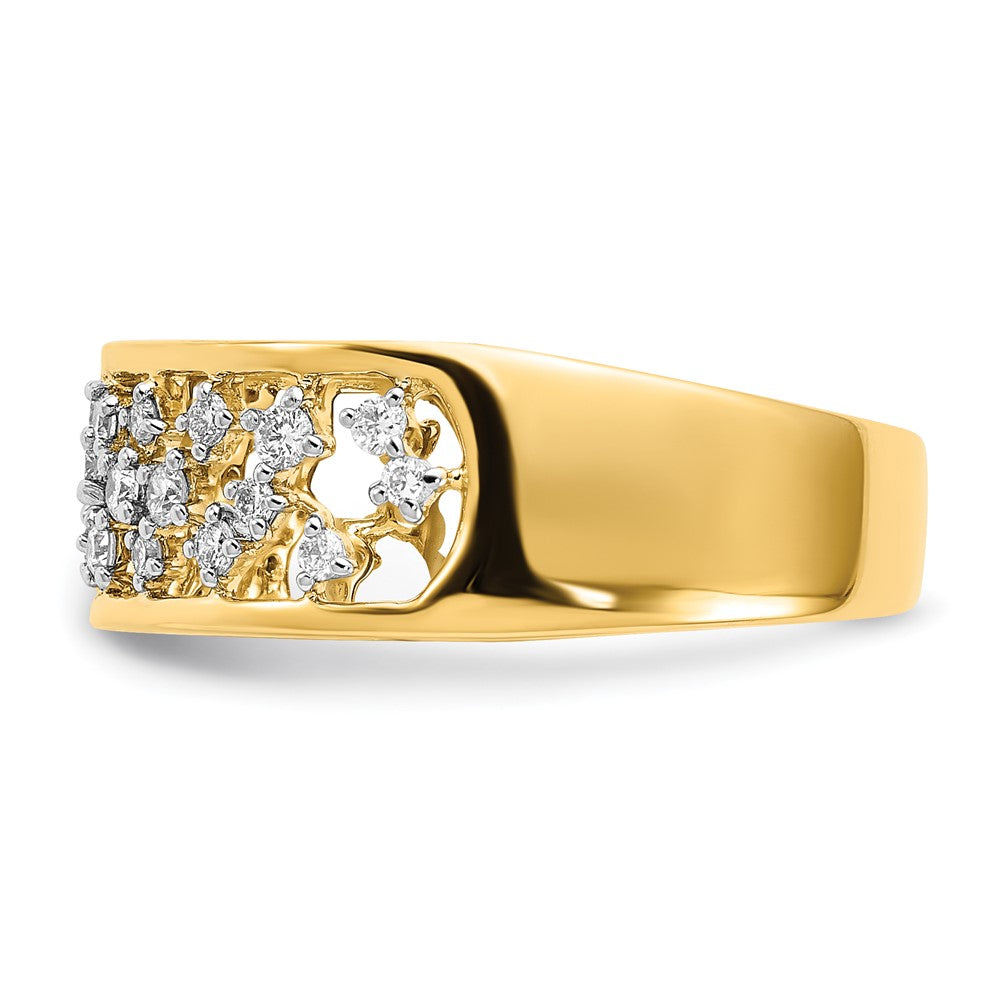 14K Gelbgold Ring mit poliertem Diamant-Cluster in der Mitte und echten Diamanten