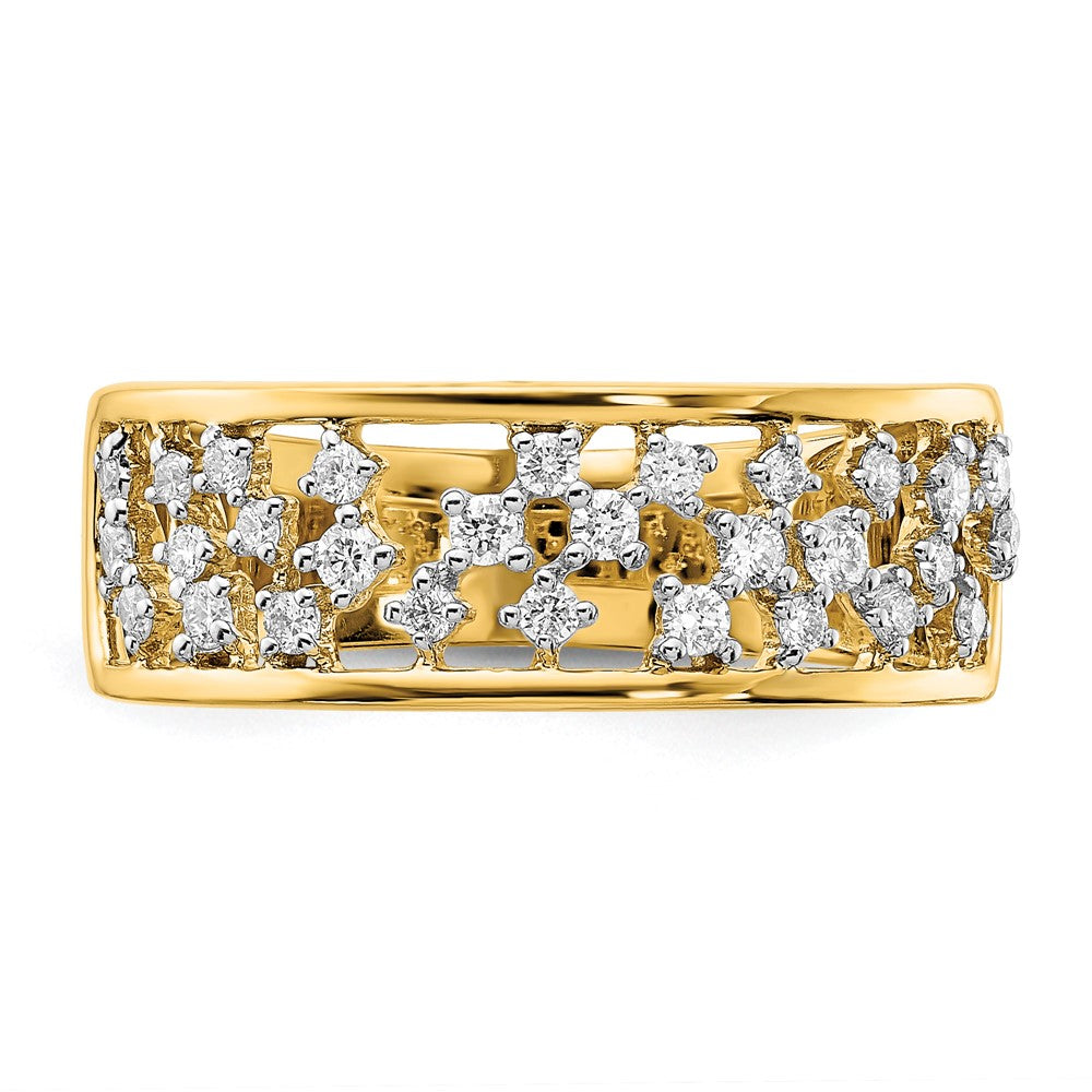 14K Gelbgold Ring mit poliertem Diamant-Cluster in der Mitte und echten Diamanten
