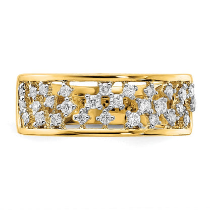 14K Gelbgold Ring mit poliertem Diamant-Cluster in der Mitte und echten Diamanten