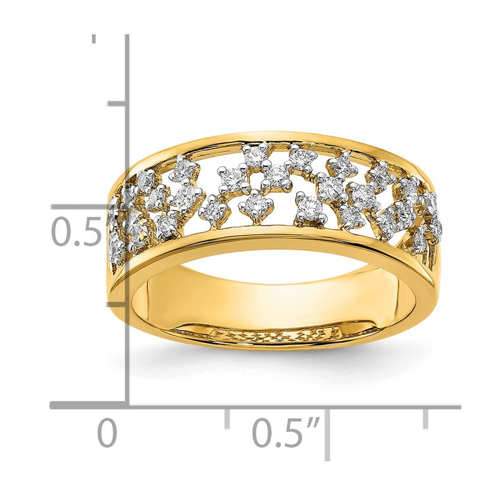 14K Gelbgold Ring mit poliertem Diamant-Cluster in der Mitte und echten Diamanten