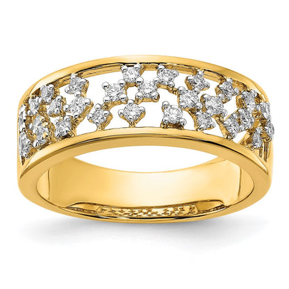 14K Gelbgold Ring mit poliertem Diamant-Cluster in der Mitte und echten Diamanten