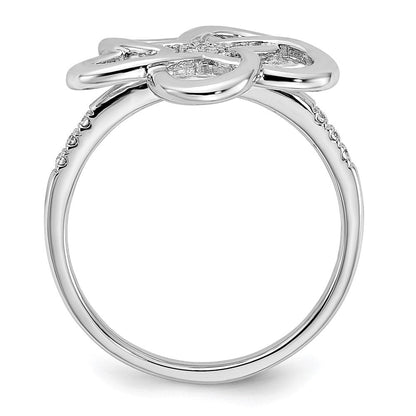 14K Weißgold Ring mit poliertem Blumendesign und echten Diamanten