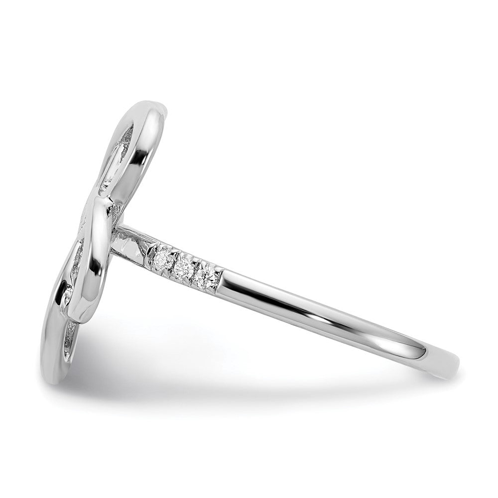14K Weißgold Ring mit poliertem Blumendesign und echten Diamanten