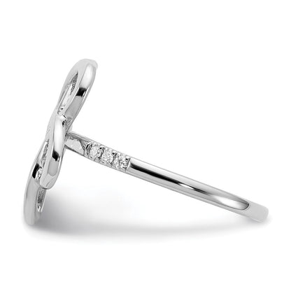 14K Weißgold Ring mit poliertem Blumendesign und echten Diamanten