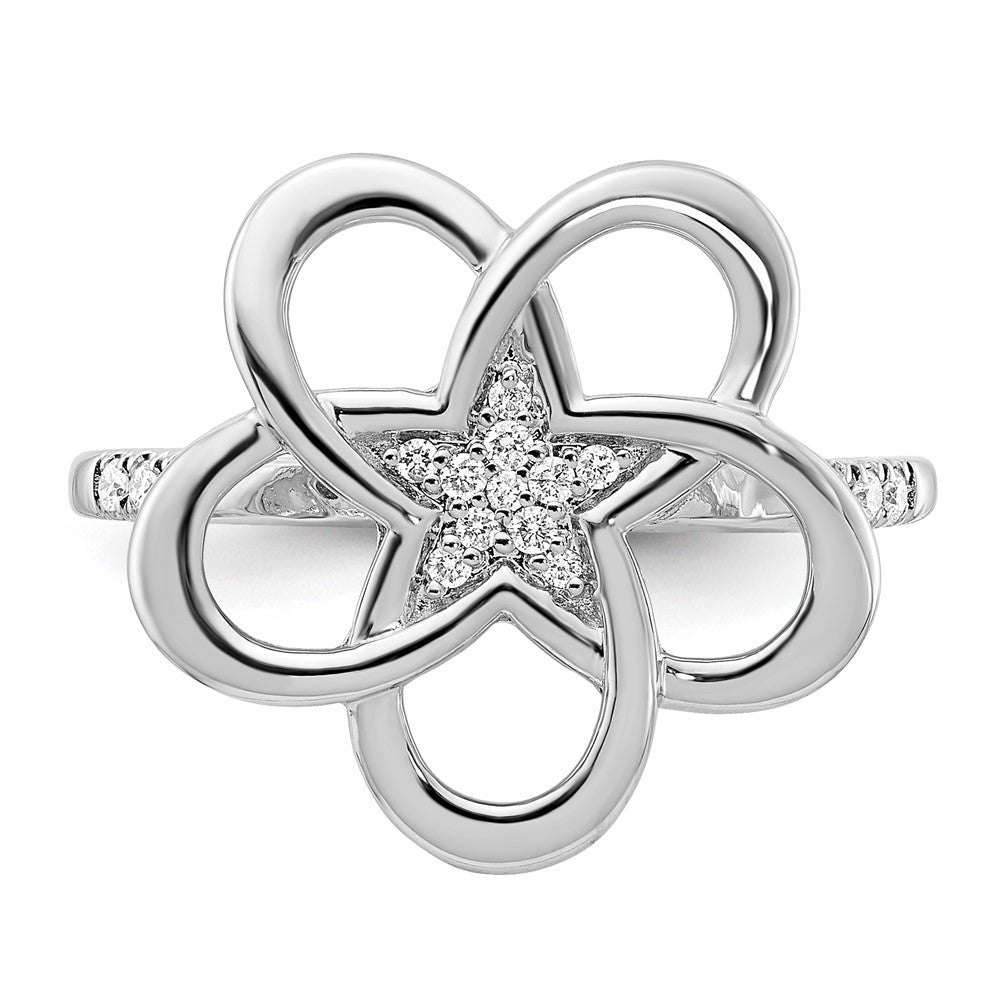 14K Weißgold Ring mit poliertem Blumendesign und echten Diamanten