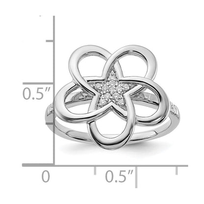 14K Weißgold Ring mit poliertem Blumendesign und echten Diamanten