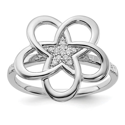 14K Weißgold Ring mit poliertem Blumendesign und echten Diamanten