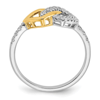 14K Bicolor-Gold Polierter Ring mit echten Diamanten, doppelt quadratisch