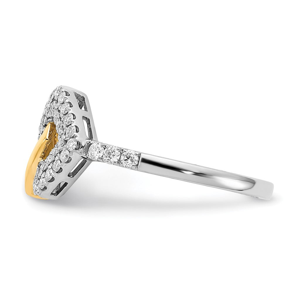 14K Bicolor-Gold Polierter Ring mit echten Diamanten, doppelt quadratisch
