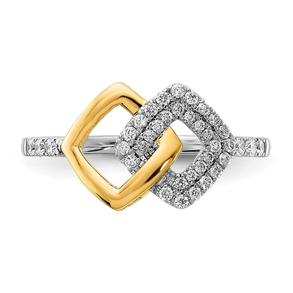 14K Bicolor-Gold Polierter Ring mit echten Diamanten, doppelt quadratisch