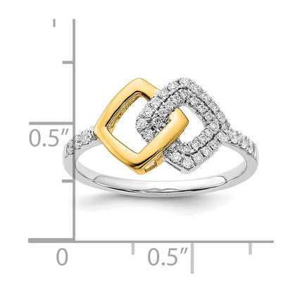 14K Bicolor-Gold Polierter Ring mit echten Diamanten, doppelt quadratisch